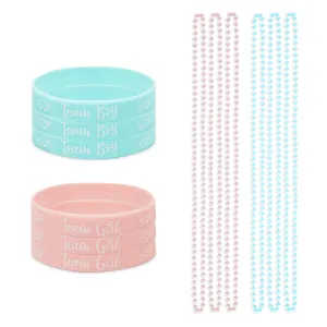 Gender Reveal Party Favor Bracelets, Beaded Necklaces, Team Boy or Girl (72 Pieces)