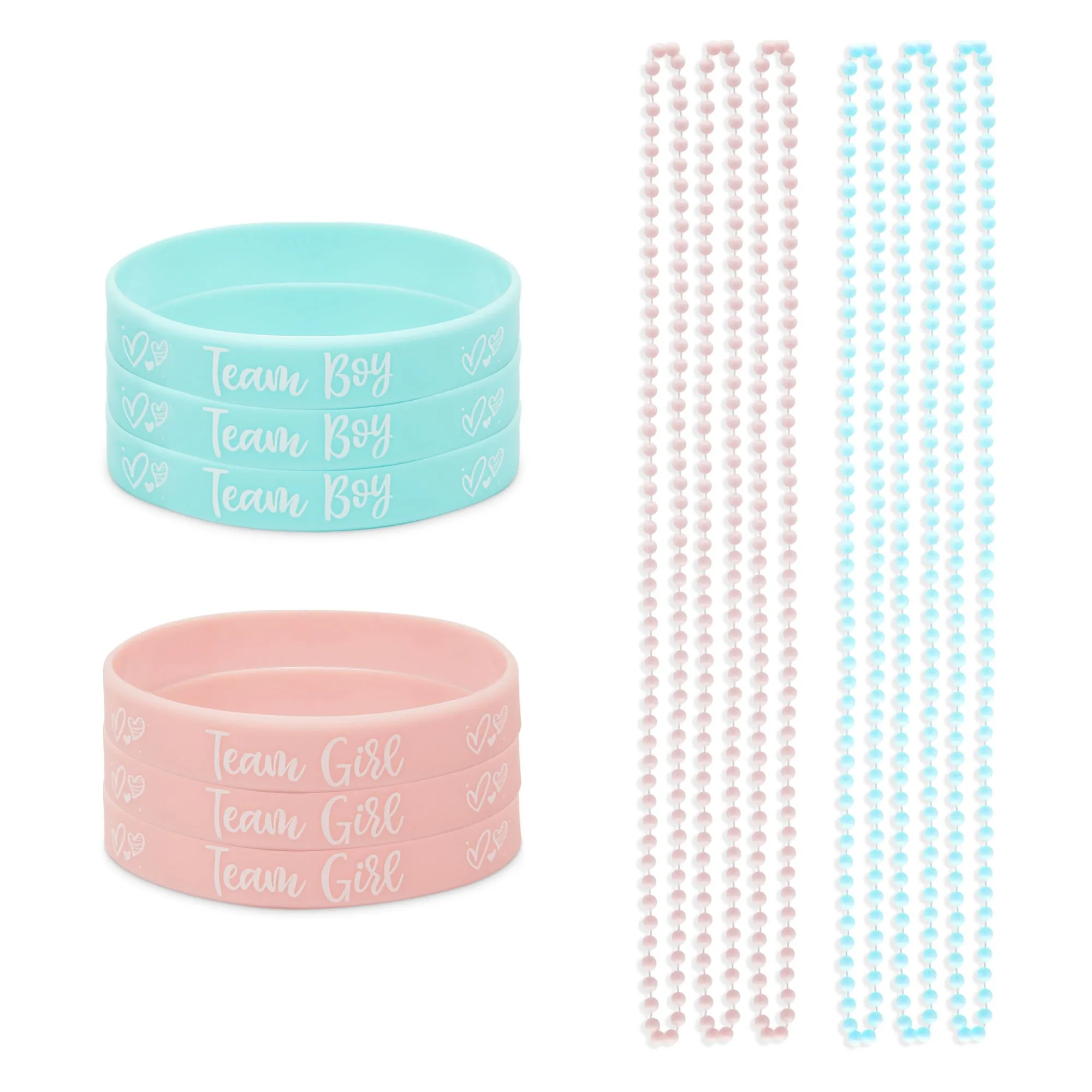 Gender Reveal Party Favor Bracelets, Beaded Necklaces, Team Boy or Girl (72 Pieces)