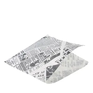 Greaseproof Paper Bags White Newspaper Print 17.5 x 17.5cm- Pack 1000