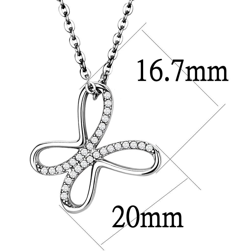 High polished (no plating) Stainless Steel Chain Pendant with AAA Grade CZ in Clear for Women Style DA093