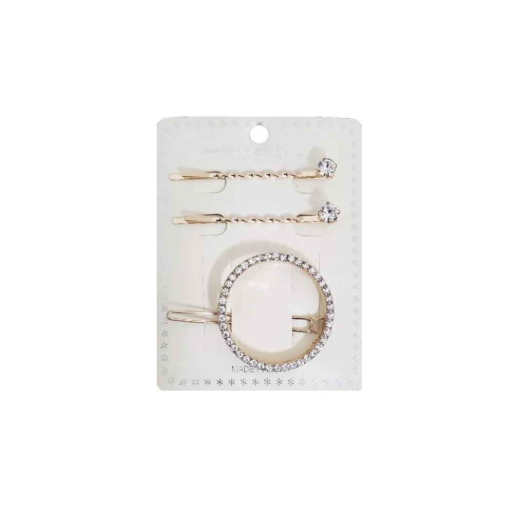 HTB | Circle Rhinestone Hair Pin Gold 3PCS