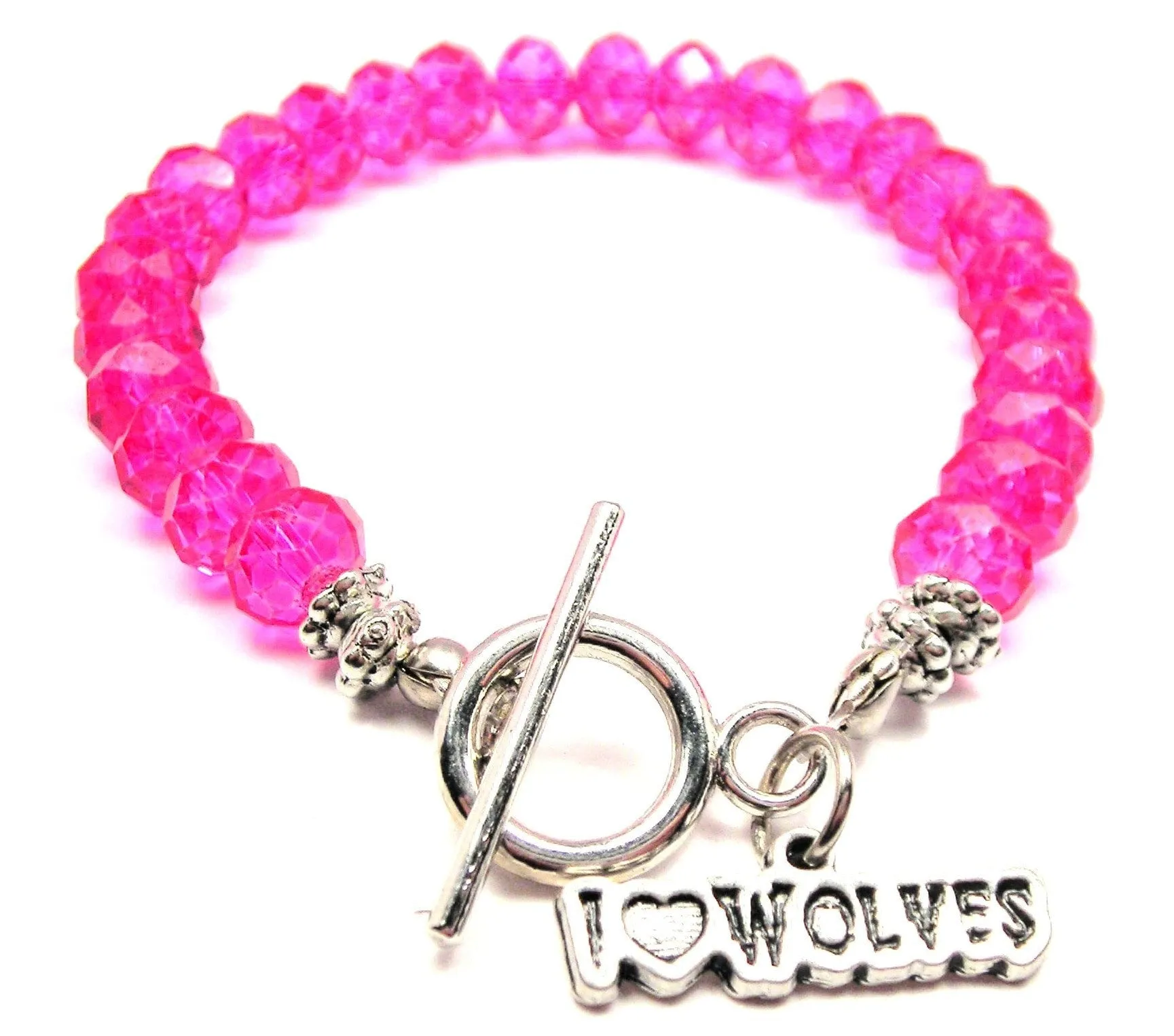 I Love Wolves Crystal Beaded Toggle Style Bracelet