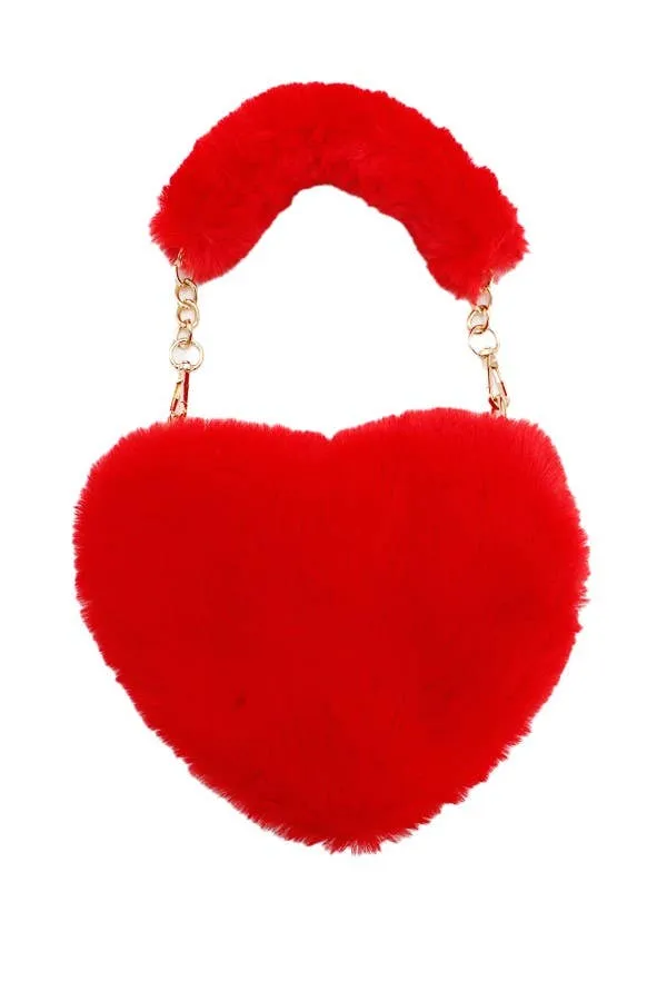 Instant Shipping! Heart Shaped Faux Fur Bag