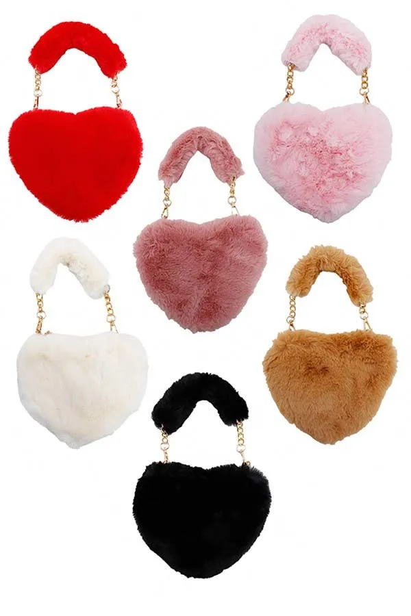 Instant Shipping! Heart Shaped Faux Fur Bag