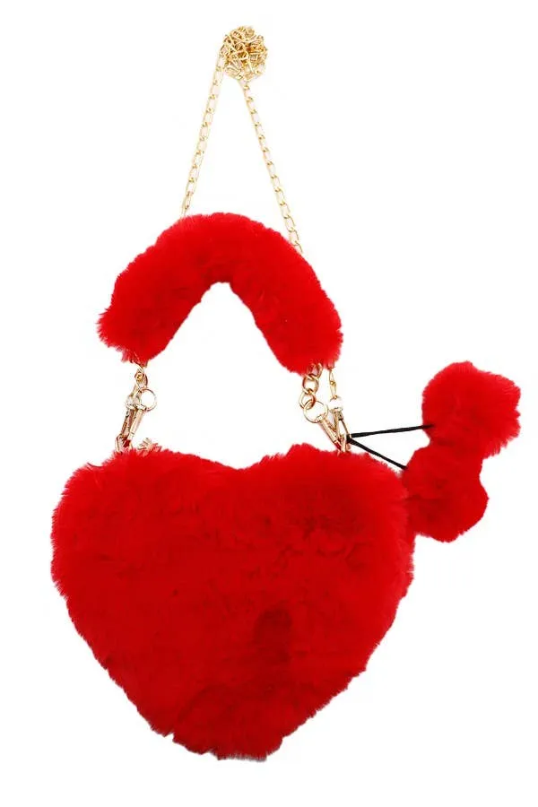 Instant Shipping! Heart Shaped Faux Fur Bag