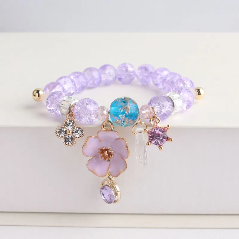 Korean style summer fresh mushroom floral pendant bracelets double-layer popcorn Crystal elastic bracelet for women