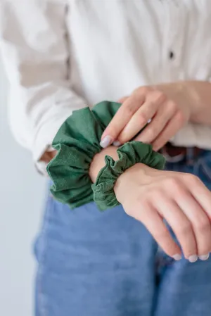 Linen Scrunchie Emerald Green