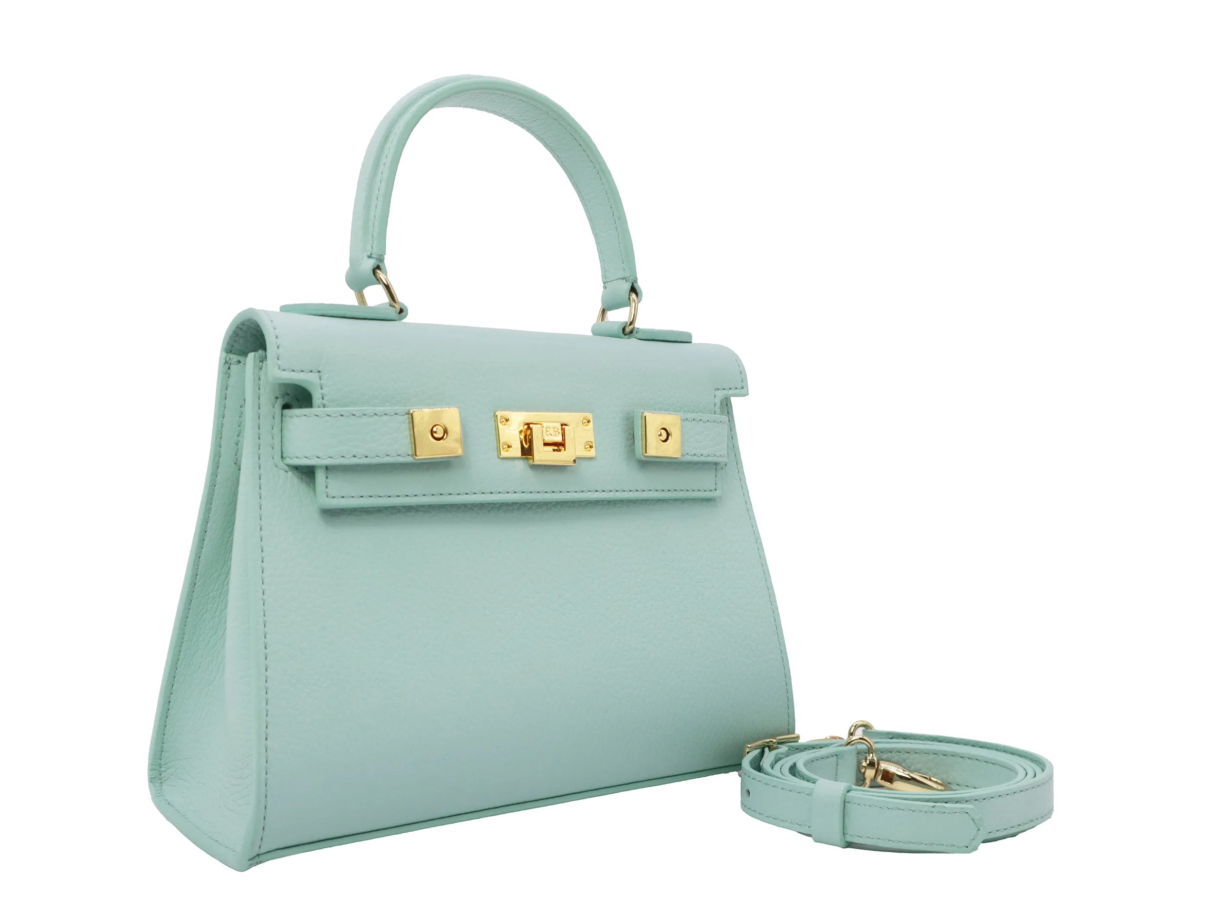 Maya Midi Caribou Soft Grainy Print Calf Leather Handbag - Aqua