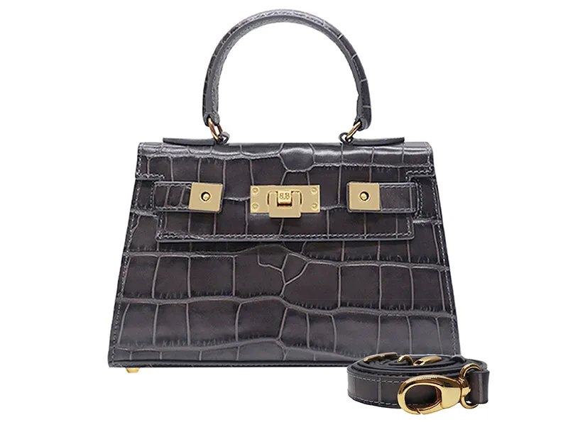 Maya Mignon Orinoco 'Croc' Print Calf Leather Handbag - Dark Grey