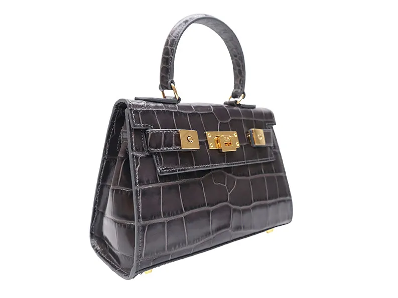 Maya Mignon Orinoco 'Croc' Print Calf Leather Handbag - Dark Grey