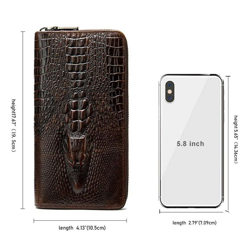 Men's Multifunctional Crocodile Print Business Long Wallet