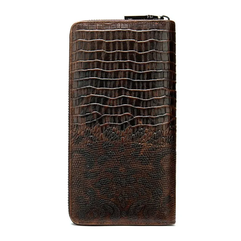 Men's Multifunctional Crocodile Print Business Long Wallet