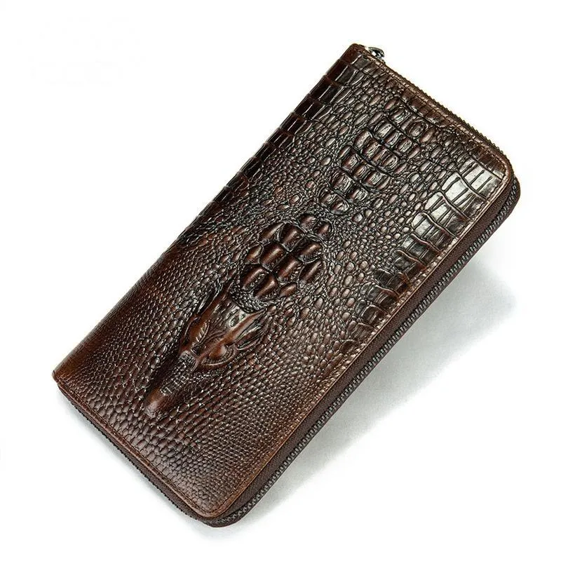 Men's Multifunctional Crocodile Print Business Long Wallet