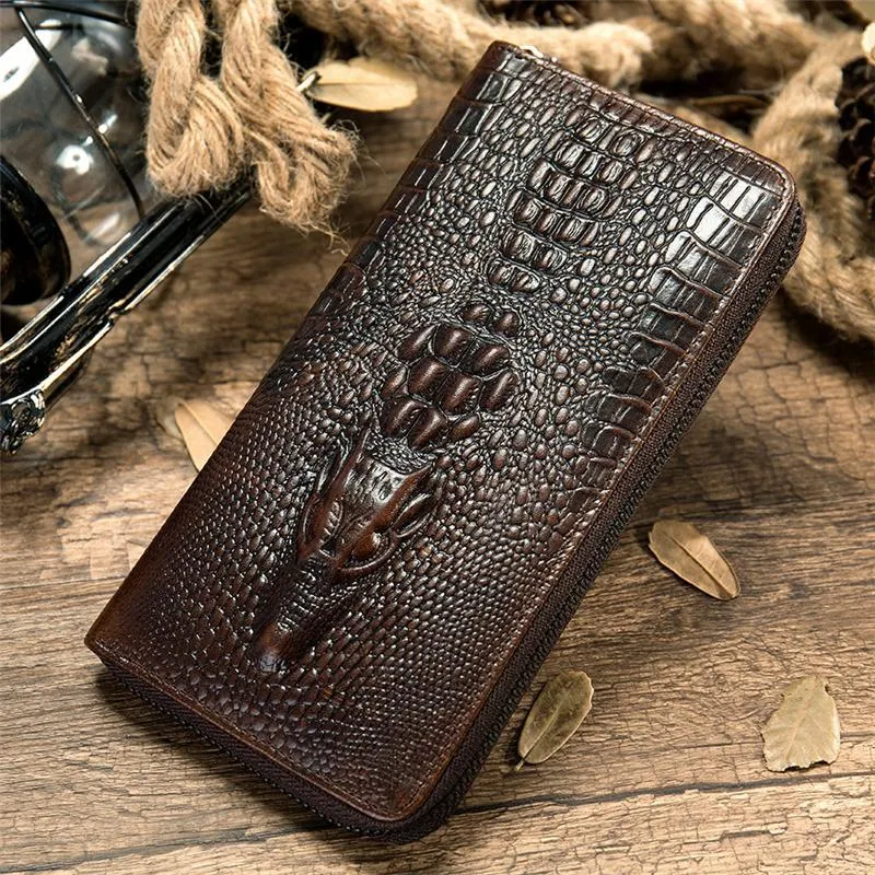 Men's Multifunctional Crocodile Print Business Long Wallet