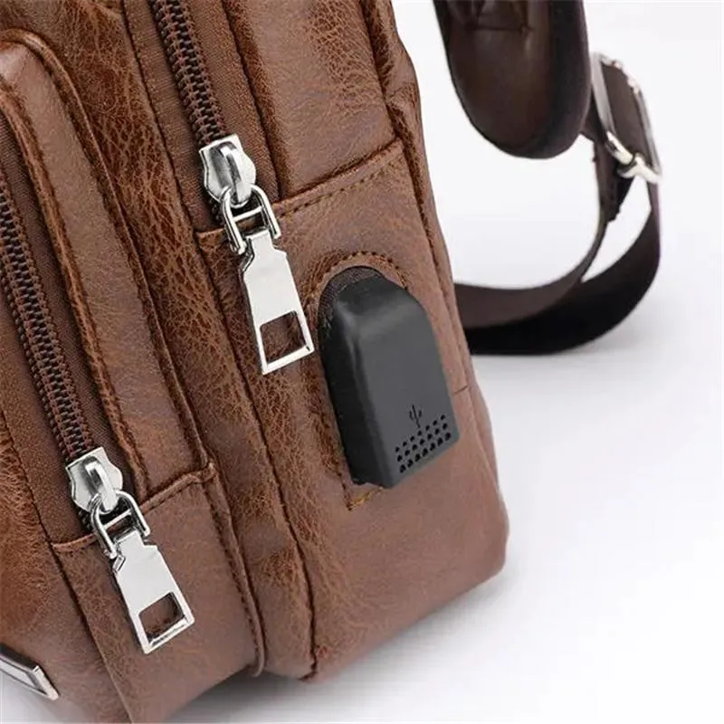 Men’s Outdoor Resistant Anti Theft Chest Bag Sling Bag With Headphone Jack And USB Charging Port