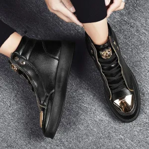 Metal casual leather boots