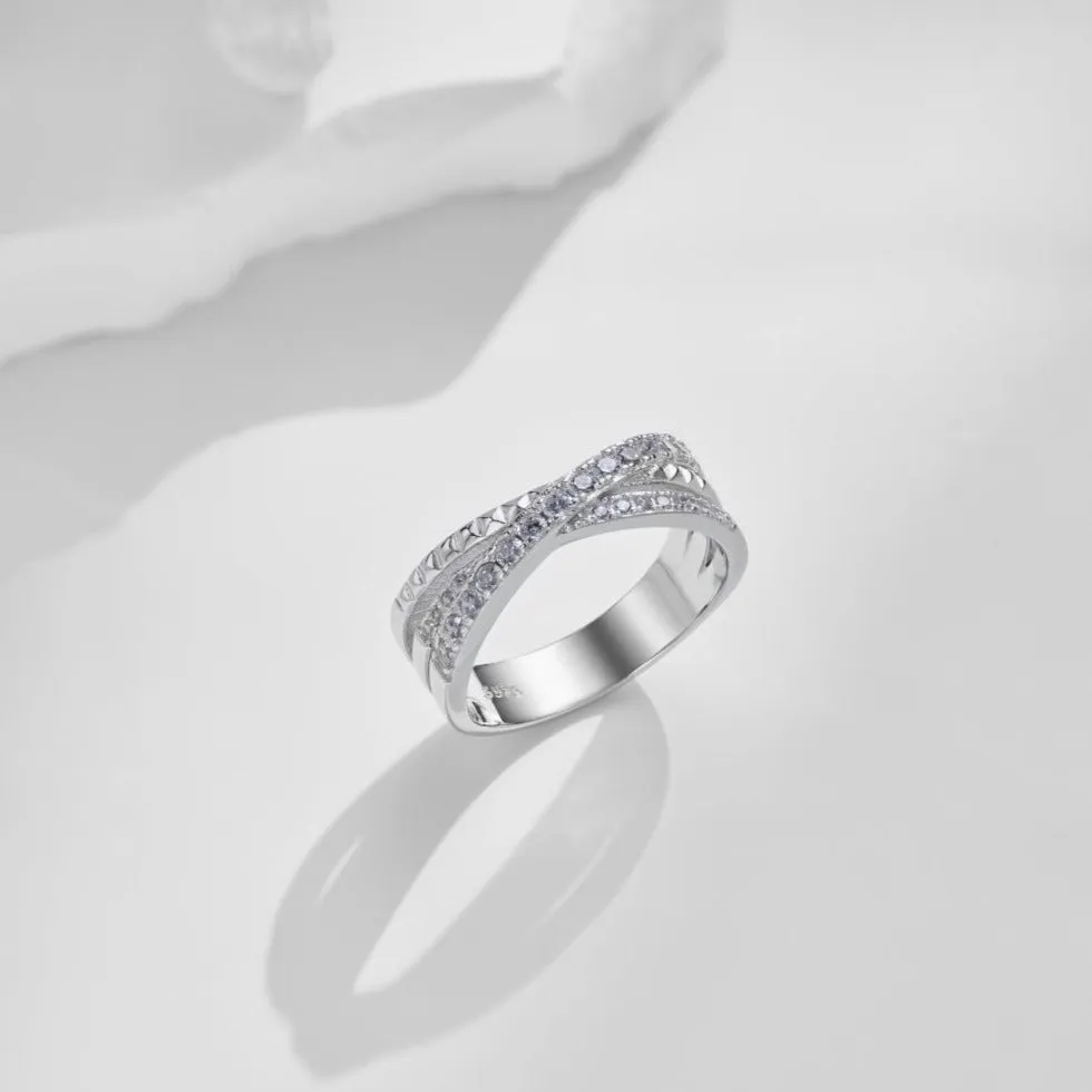 Multi Row Pave Crossover Wedding Band Ring