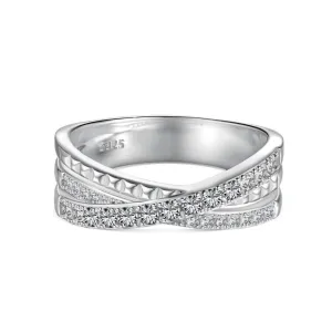 Multi Row Pave Crossover Wedding Band Ring