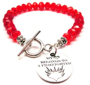 My Heart Belongs To A Firefighter Circle Crystal Beaded Toggle Style Bracelet