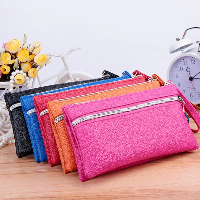 New 2016 Small Women Clutch COIN Purse Knitting PU Leather Women Bags with Phone Card Holder Zipper Pocket Girl Clutch Handbags