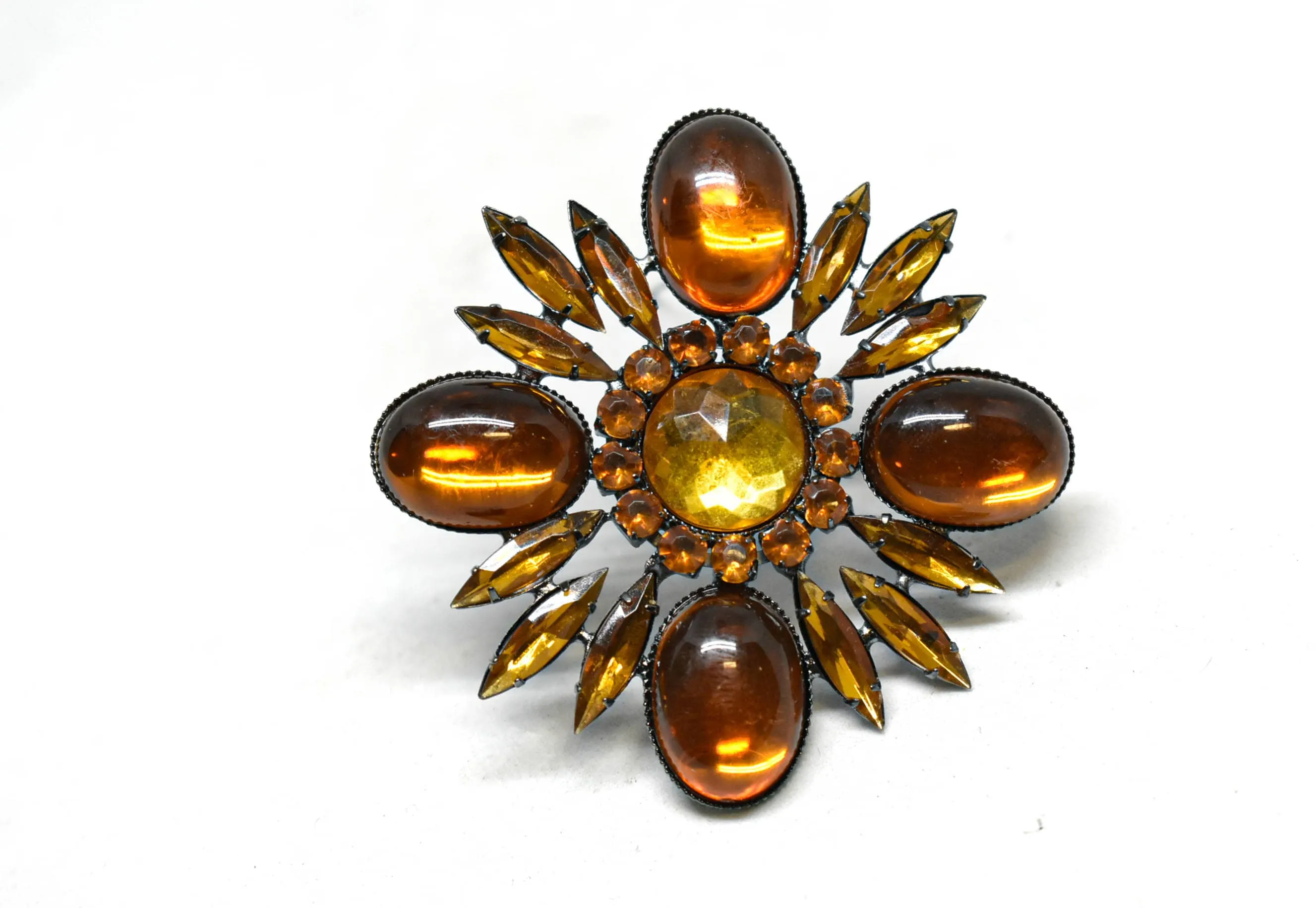 Orange Floral Rhinestone Brooch 2.50" - 1 Piece