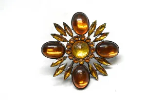 Orange Floral Rhinestone Brooch 2.50" - 1 Piece