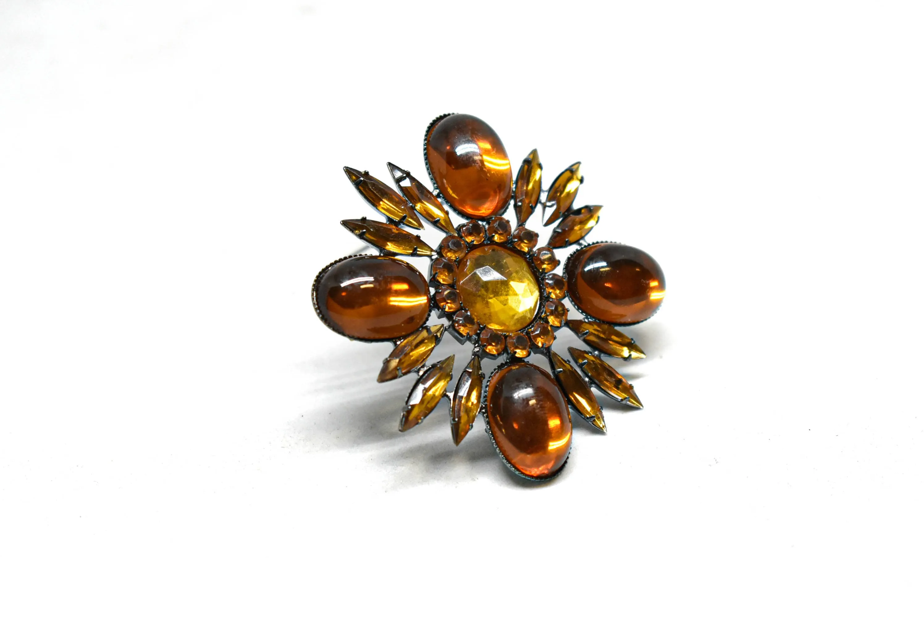 Orange Floral Rhinestone Brooch 2.50" - 1 Piece