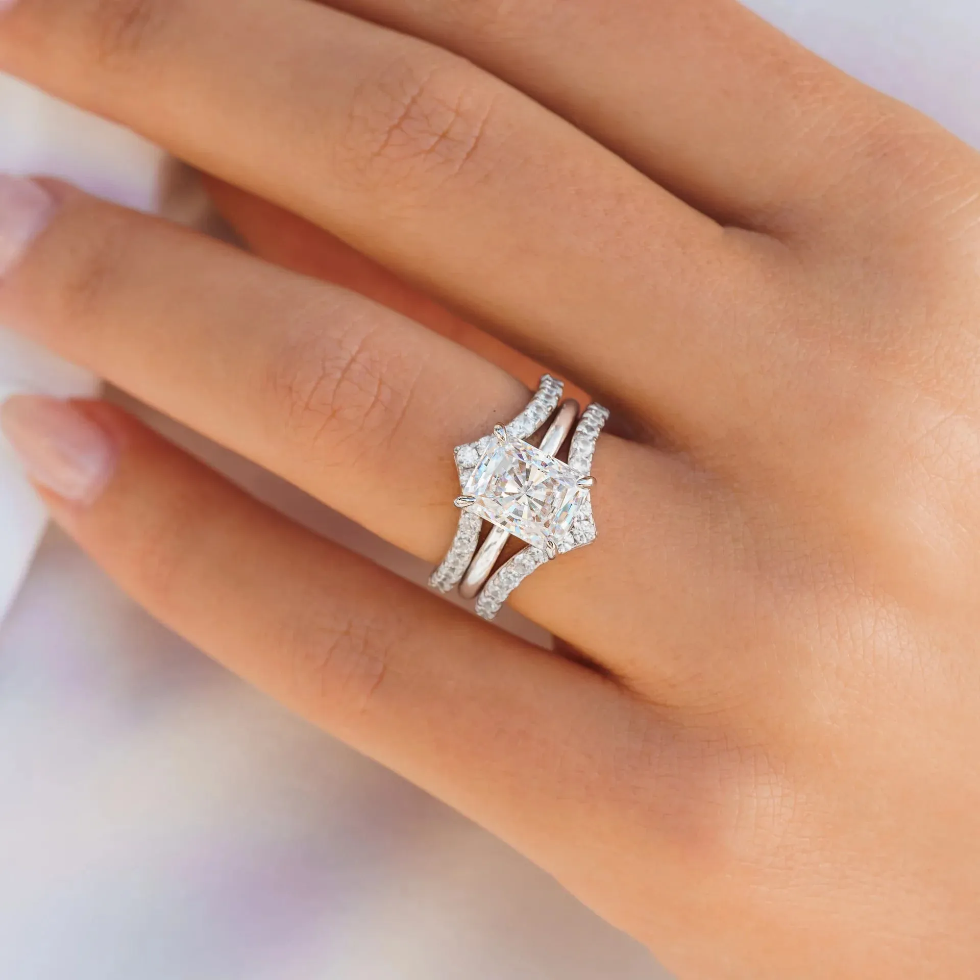 Pavé V-Shaped Chevron Wishbone Eternity Ring Set