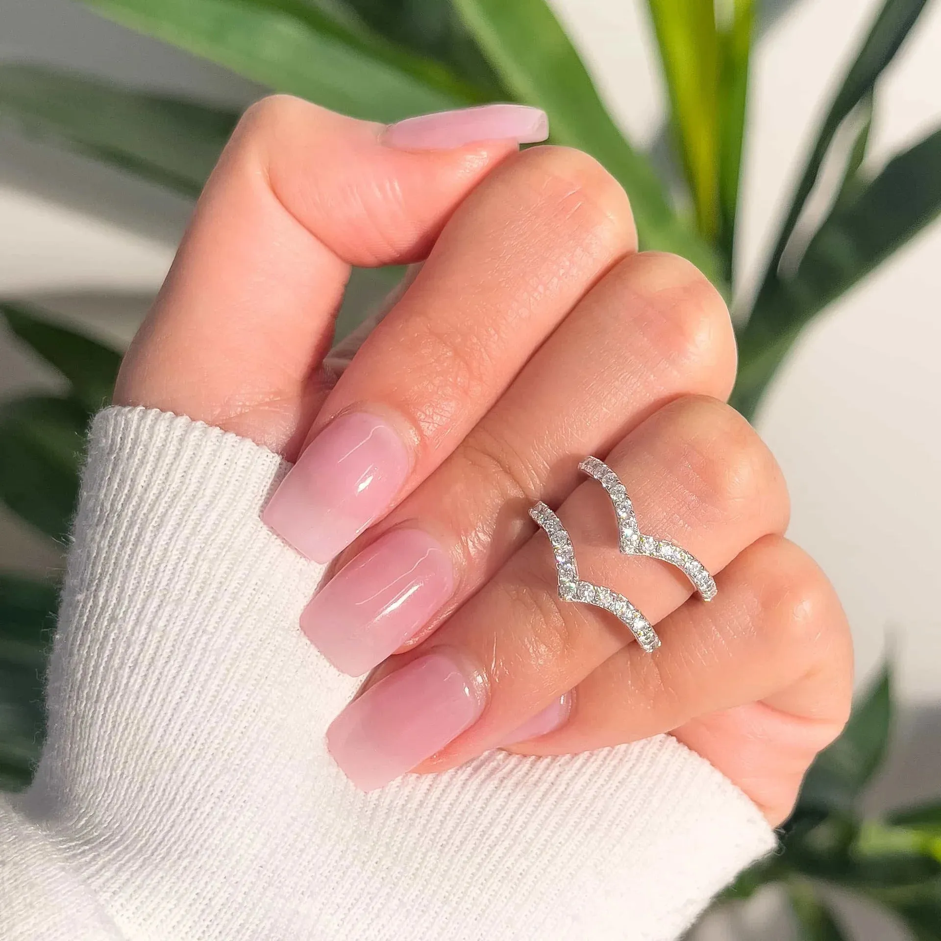 Pavé V-Shaped Chevron Wishbone Eternity Ring Set