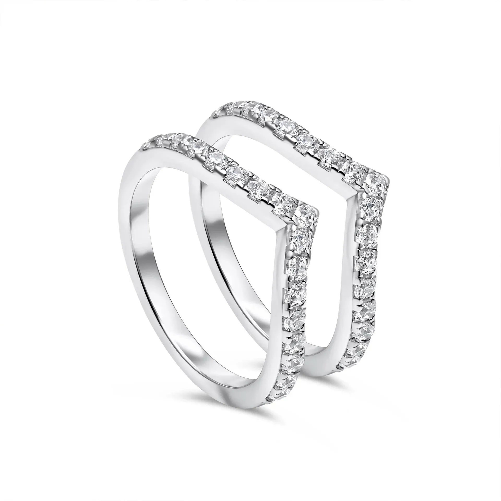 Pavé V-Shaped Chevron Wishbone Eternity Ring Set