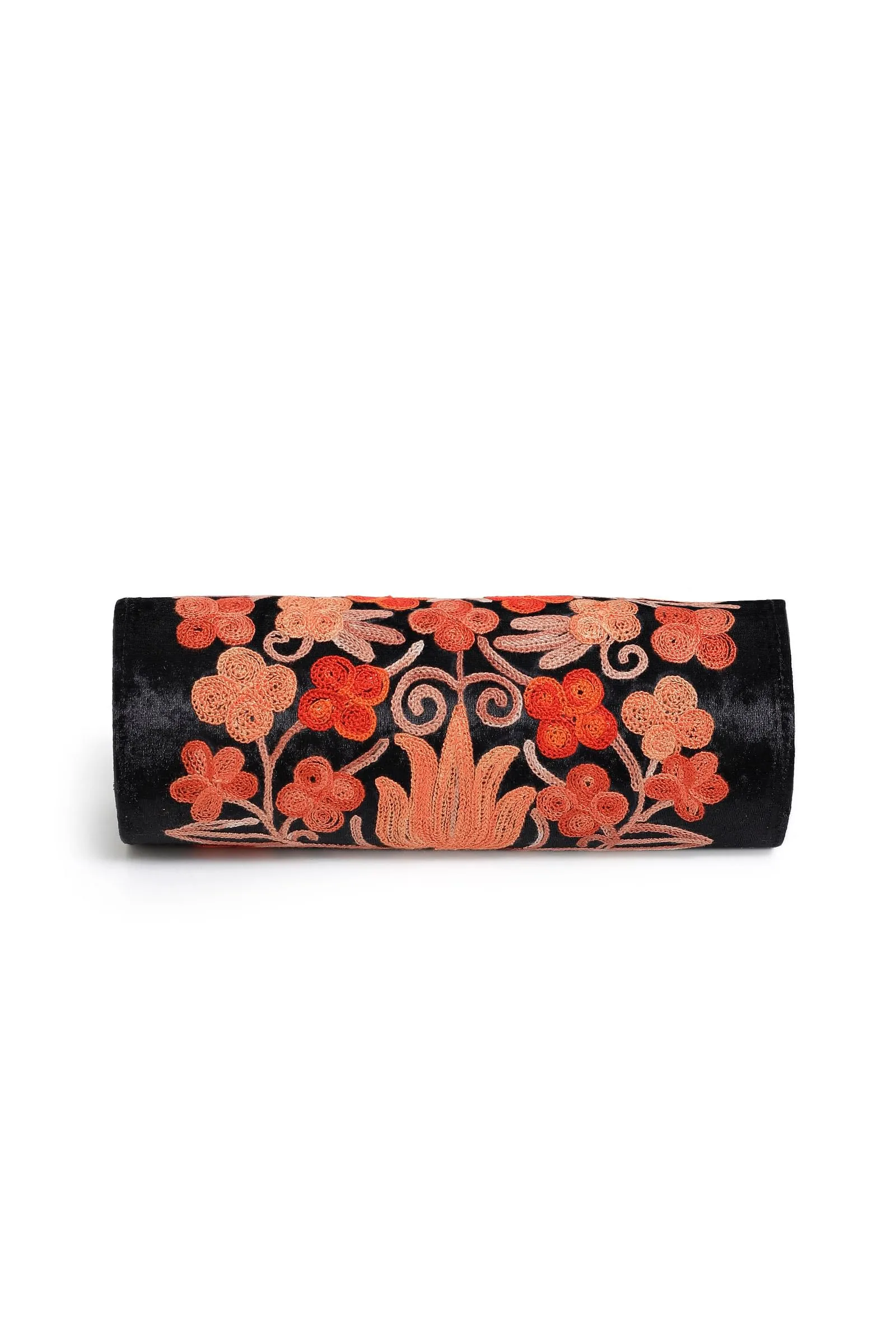 Peach Black Tilla Embroidery Velvet Clutch