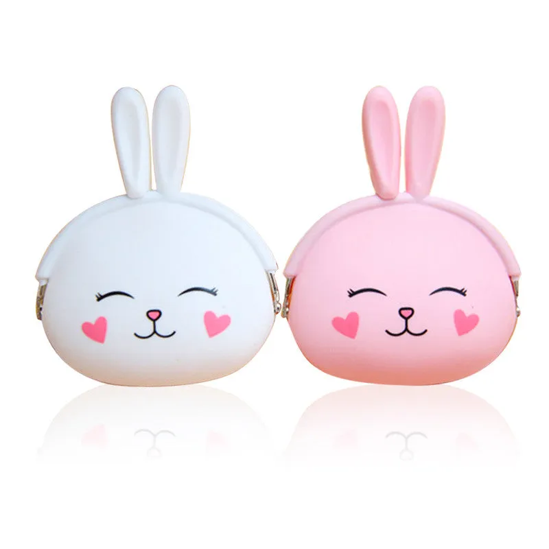 Pink Kawaii Girl Coin Purse Animal Lovely Kawaii Cartoon Rabbit Pouch Women Girls Small Wallet Soft Silicone Coin Bag Kid Gift