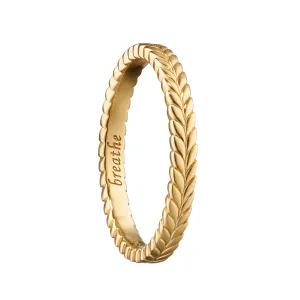 "Breathe" Leaf Poesy Slim 18K Gold Stackable Ring