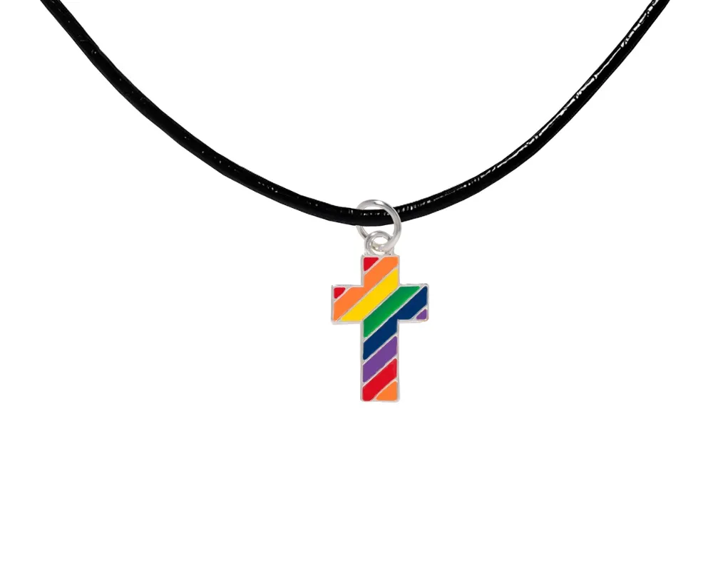 Rainbow Cross Black Cord Necklaces