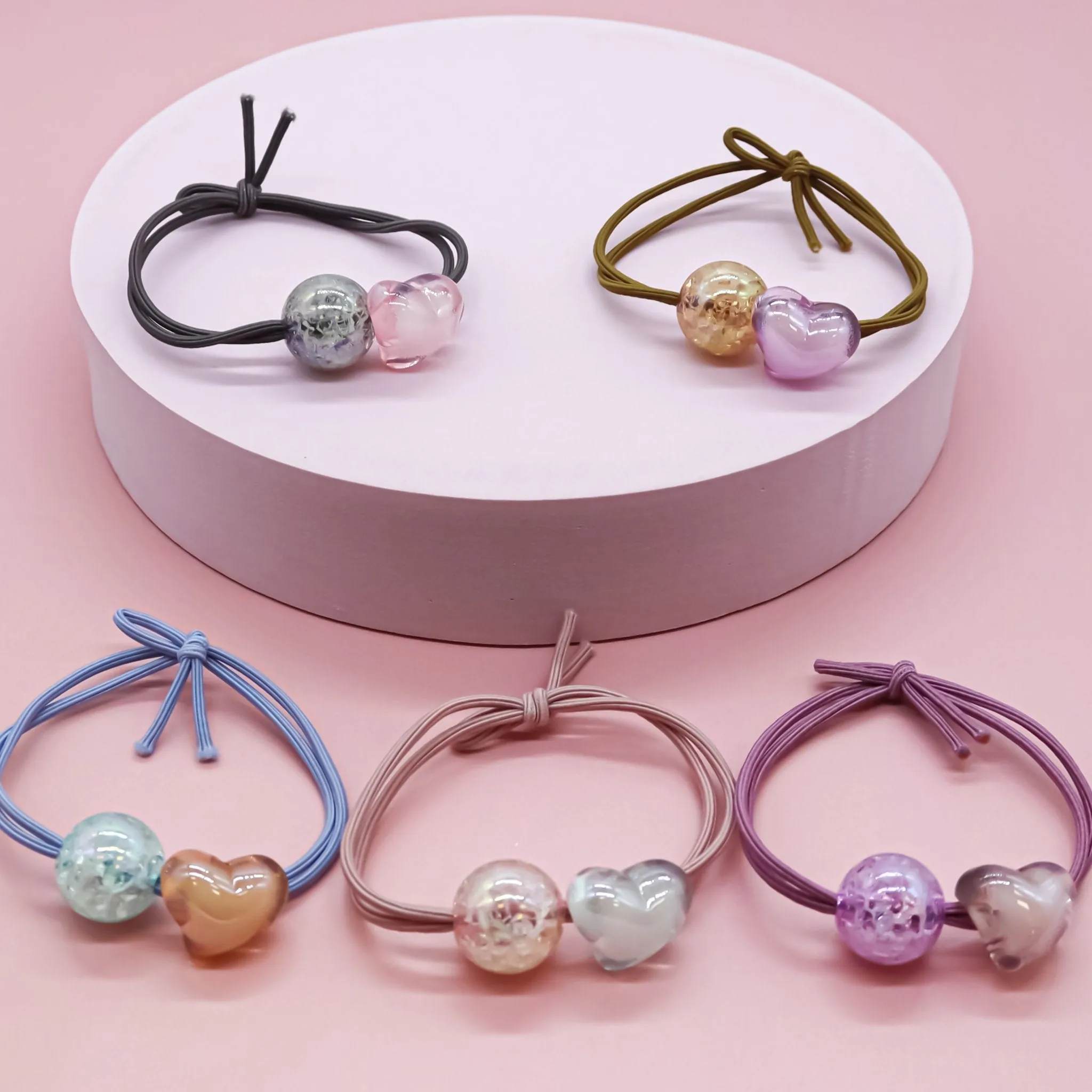 Resin Charm Heart Hair Ties - 5 Pack