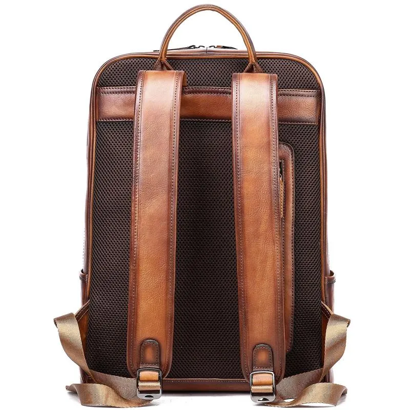 Soft Large Capacity Simple Style Leather Casual Business Backpack