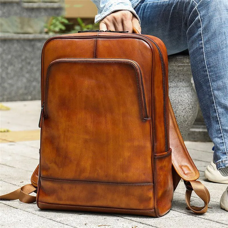 Soft Large Capacity Simple Style Leather Casual Business Backpack