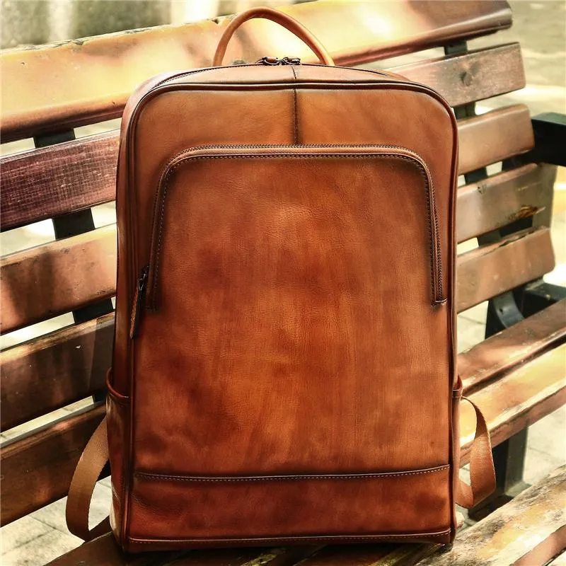 Soft Large Capacity Simple Style Leather Casual Business Backpack