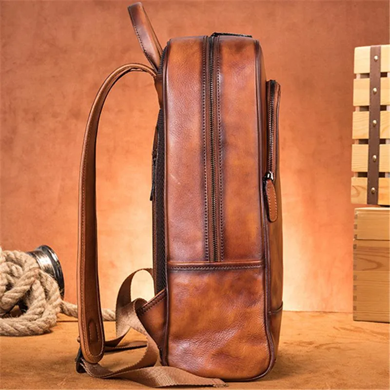 Soft Large Capacity Simple Style Leather Casual Business Backpack