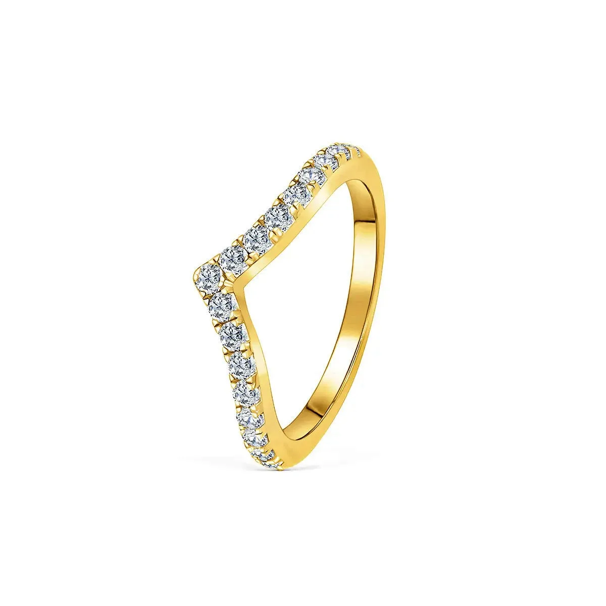 Stackable Pavé V-Shaped Chevron Wishbone Eternity Ring - Gold