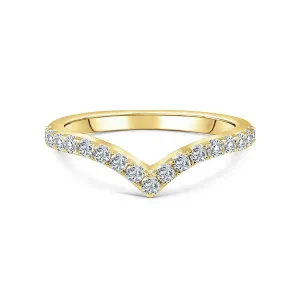 Stackable Pavé V-Shaped Chevron Wishbone Eternity Ring - Gold