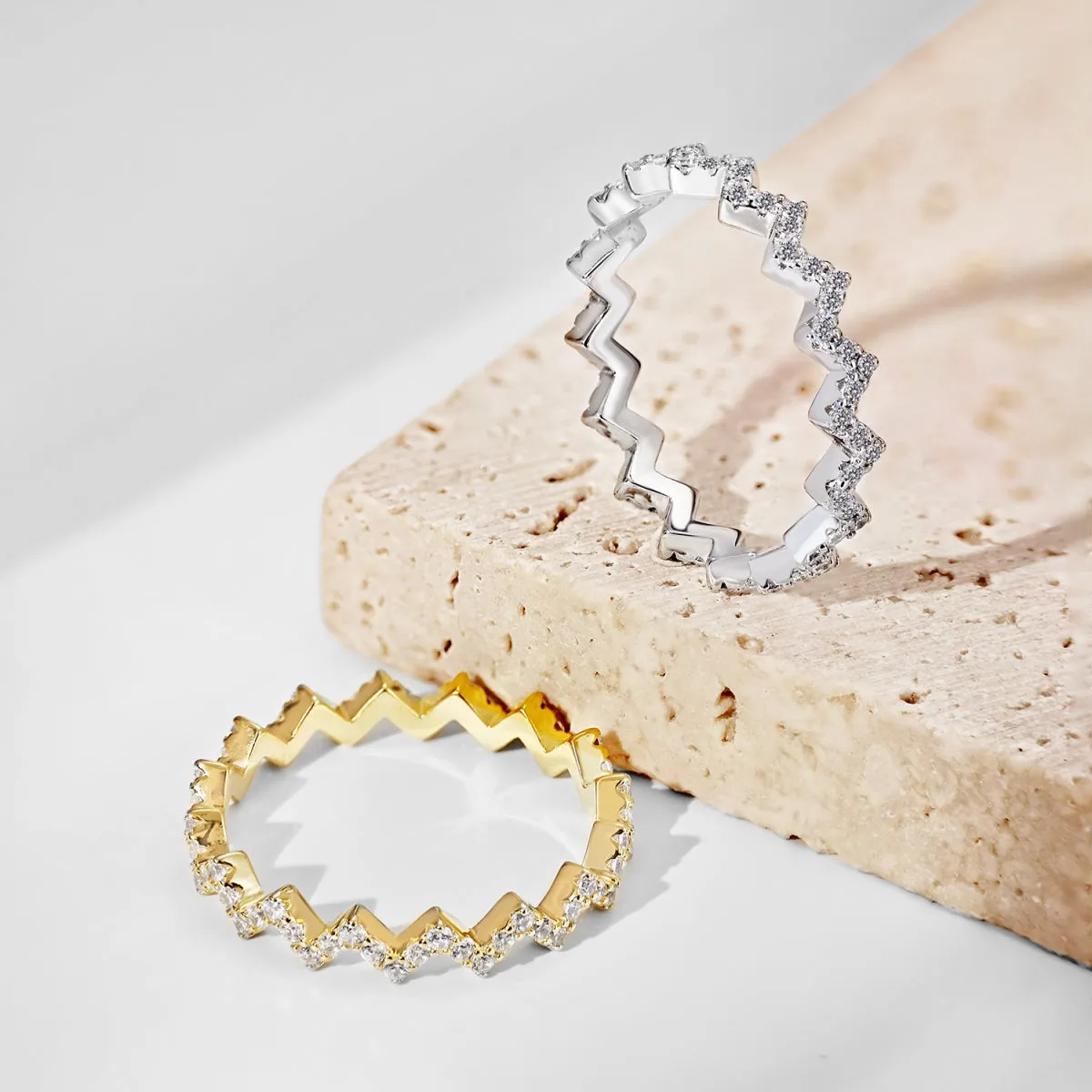 Stackable Zig Zag CZ Eternity Ring - Gold