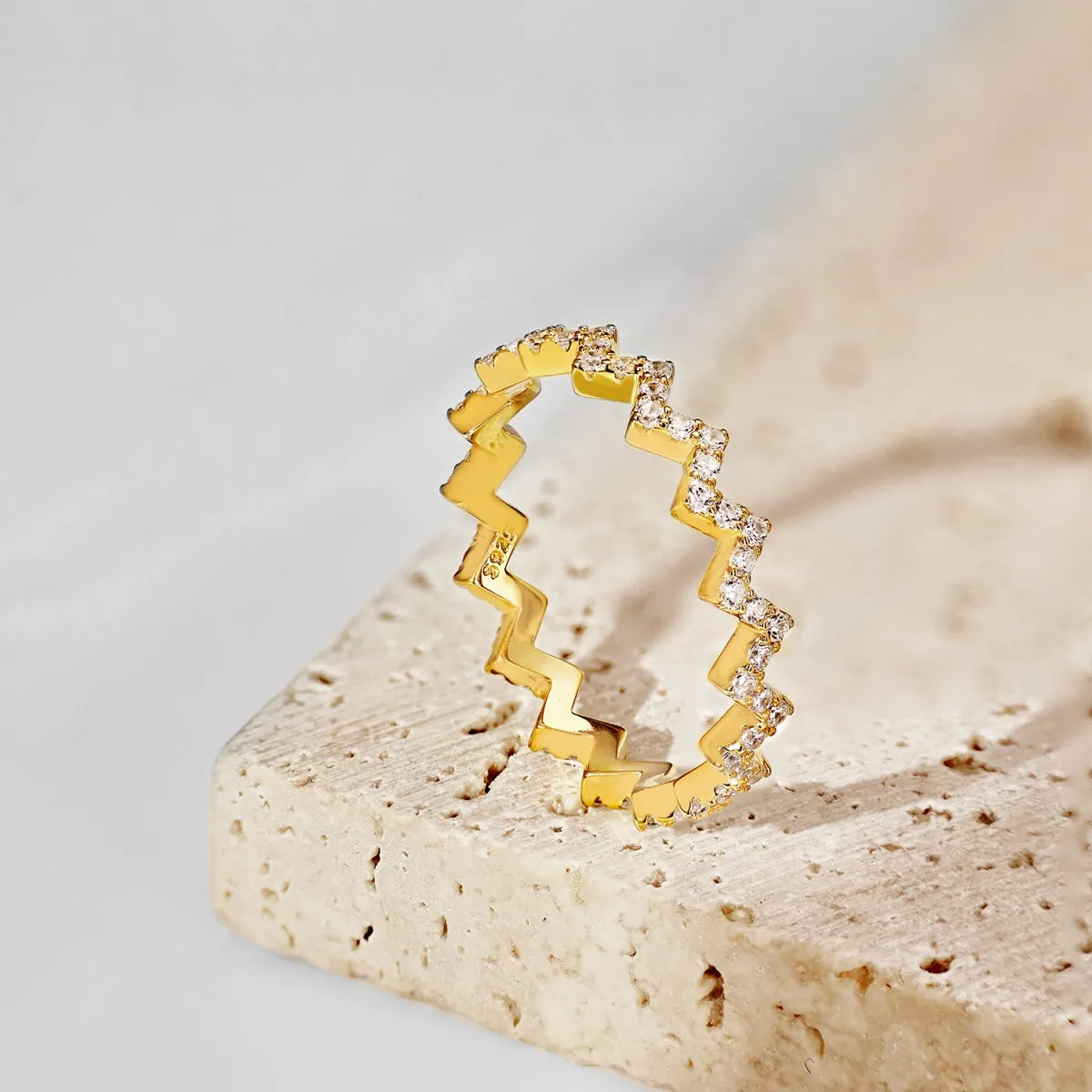 Stackable Zig Zag CZ Eternity Ring - Gold