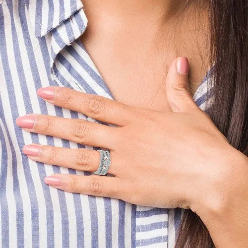 Sterling Silver Claddagh Pave Trio Set Rings