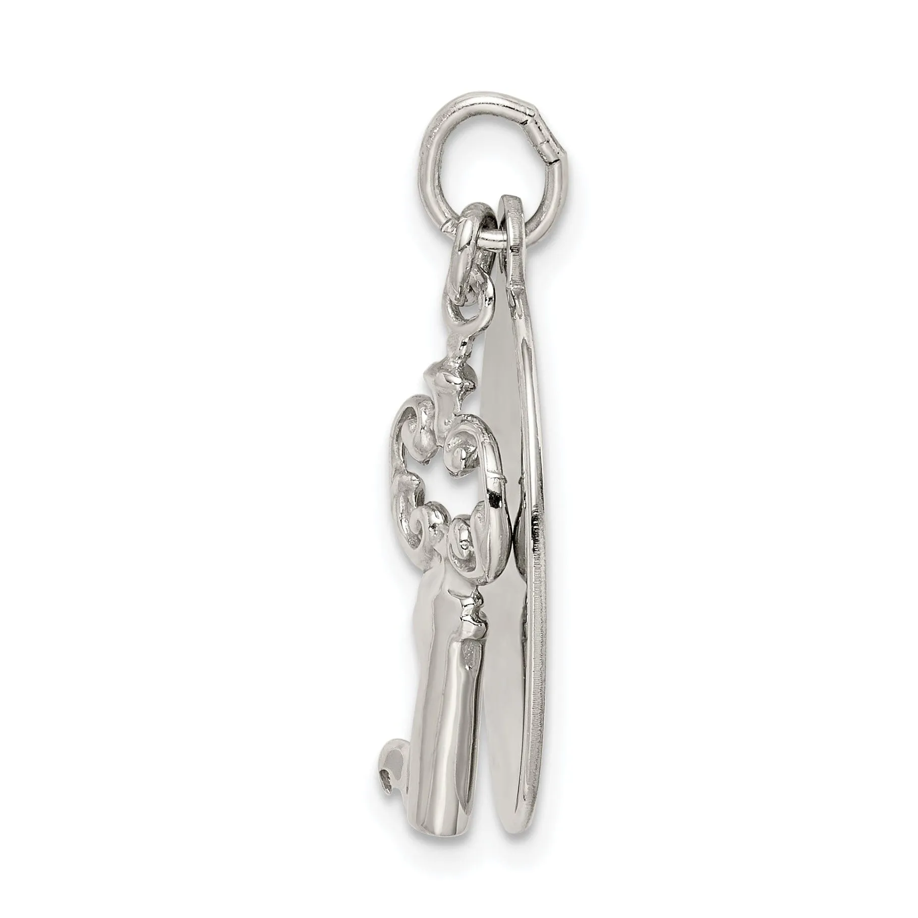 Sterling Silver Polished Oval with key Pendant