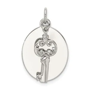 Sterling Silver Polished Oval with key Pendant