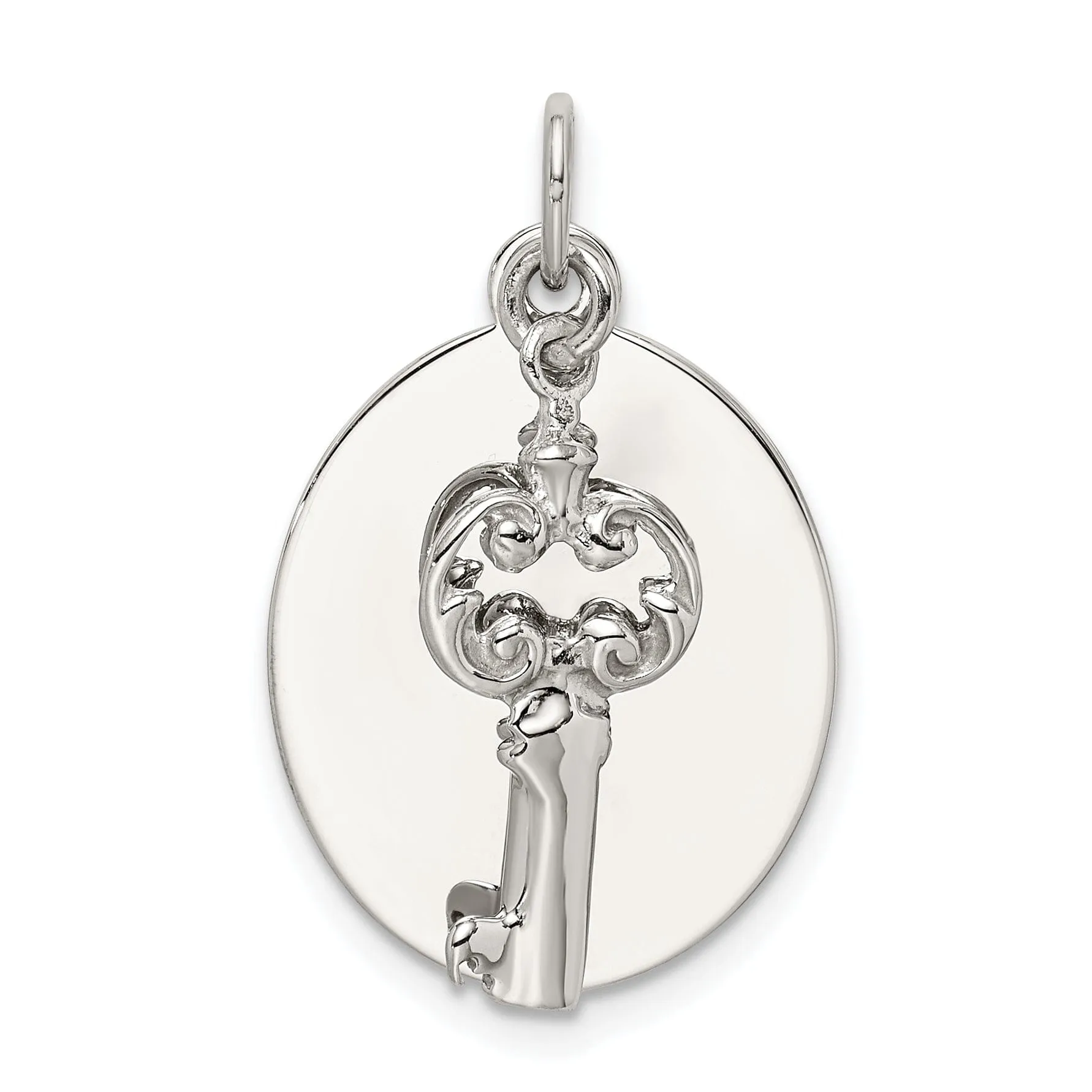 Sterling Silver Polished Oval with key Pendant