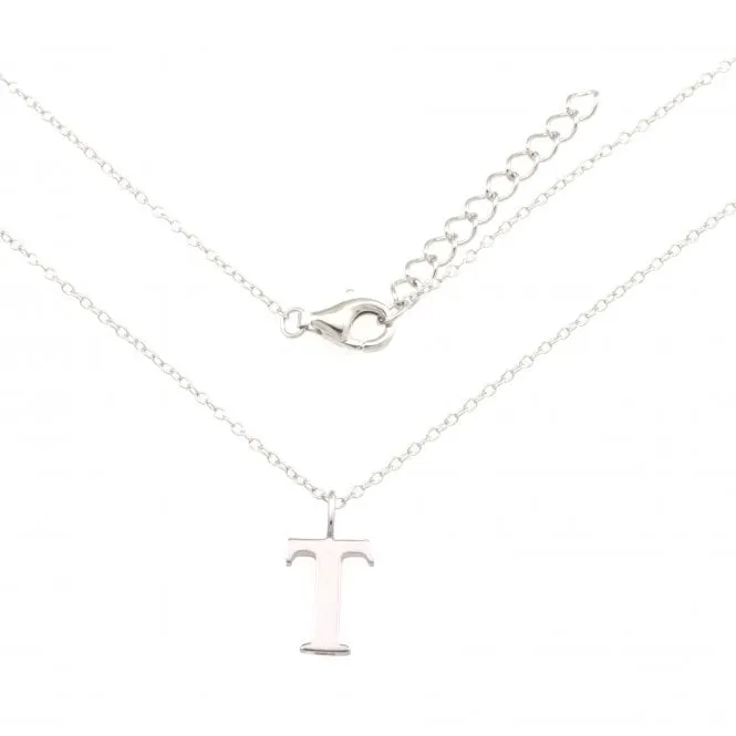 Sterling Silver Rhodium Plated Letter T Necklace ERLN004-T