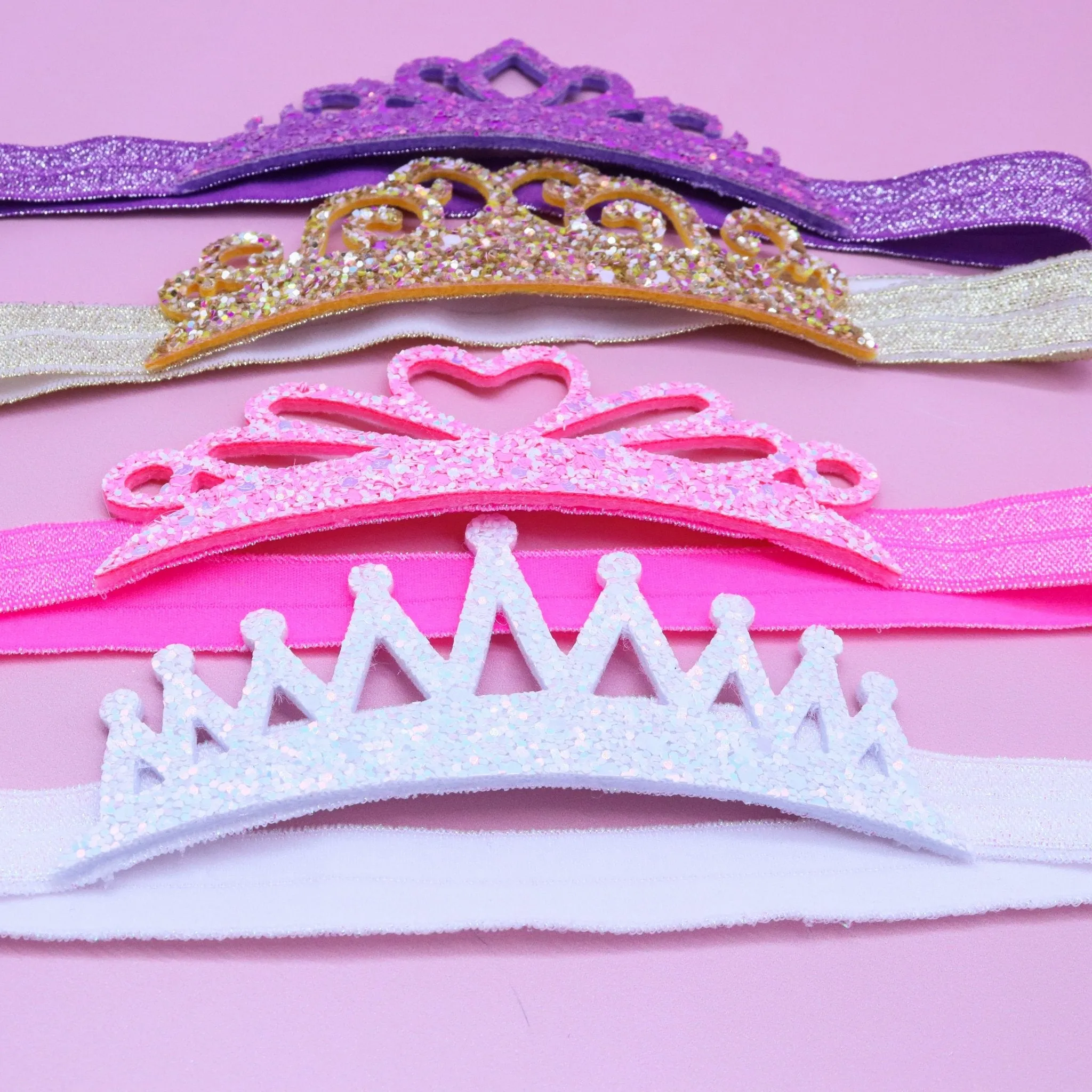 Stretch Glitter Princess Tiara Headbands - 4 Pack