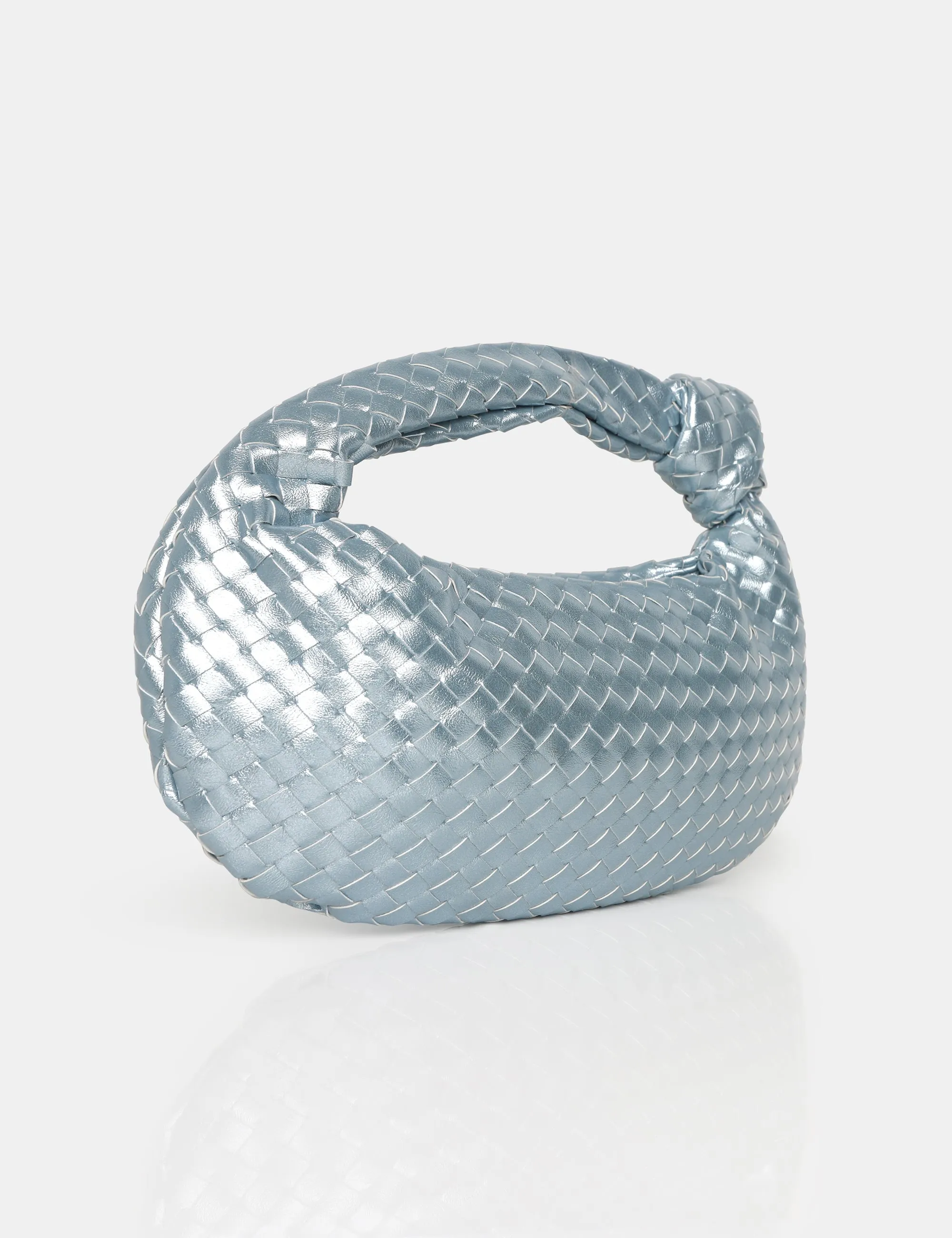 The Blame Metallic Silver Iridescent Woven Knot Detail Mini Grab Bag